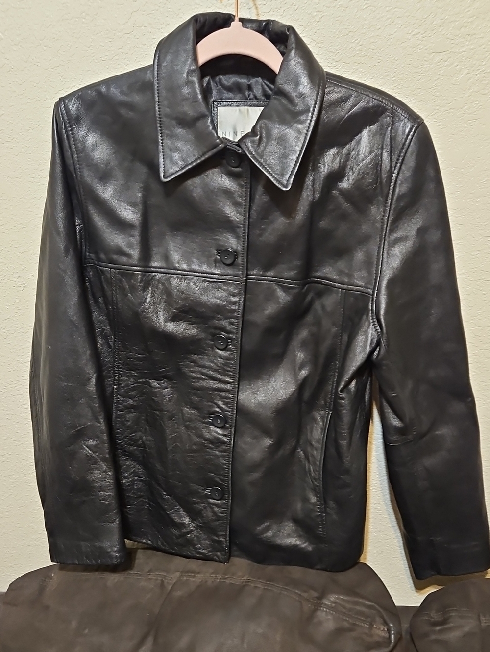 Nine West Black Leather Button-Front Jacket